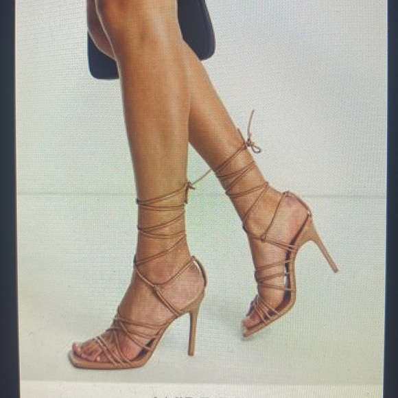 Asos Design Beige Color Wide Fit Strappy Tie Leg Heeled Sandal US:7 - Picture 2 of 6